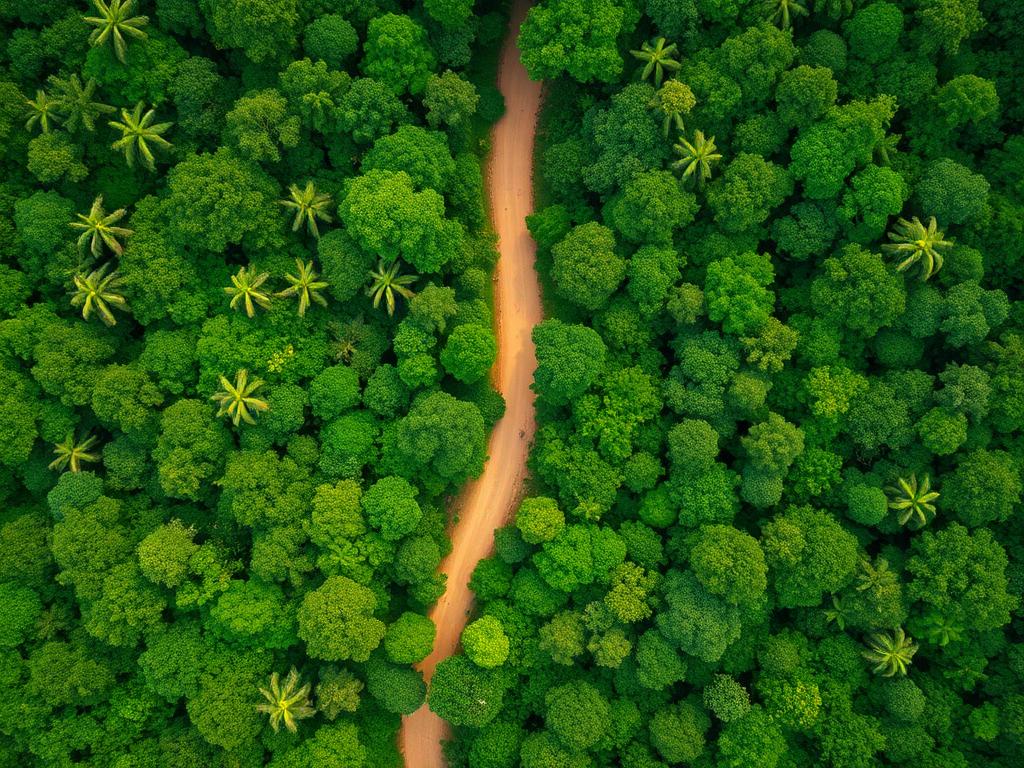 A new dirt access road cutting through the forest canopy, 2020