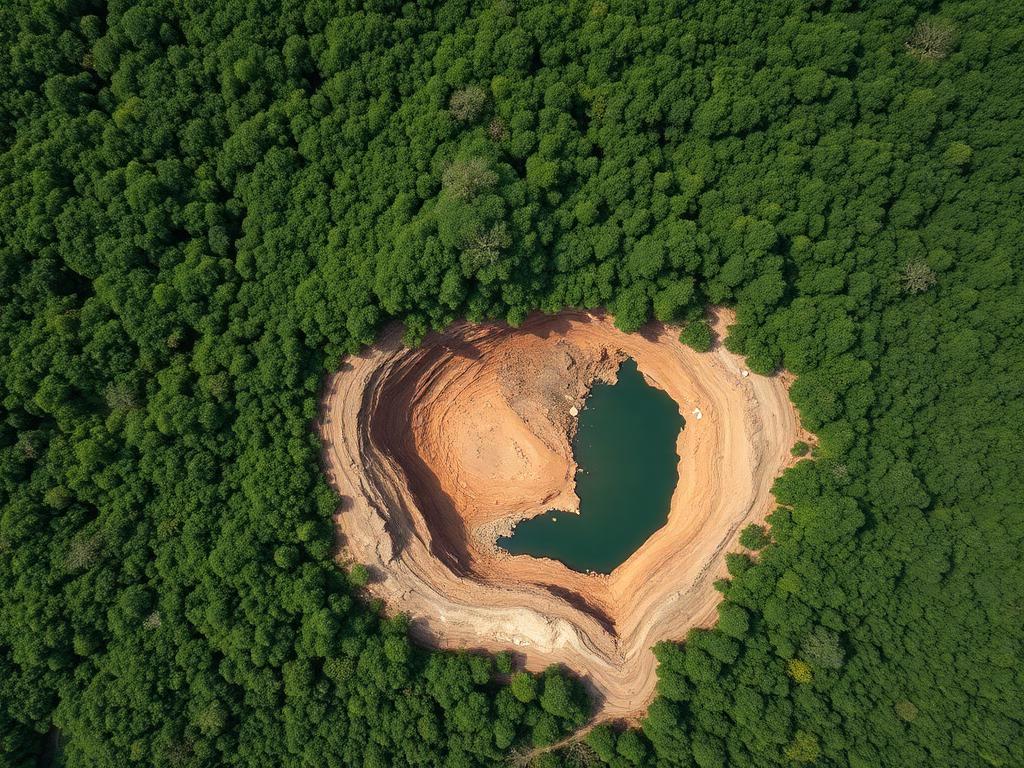 An open pit and sediment pond in the forest, 2022